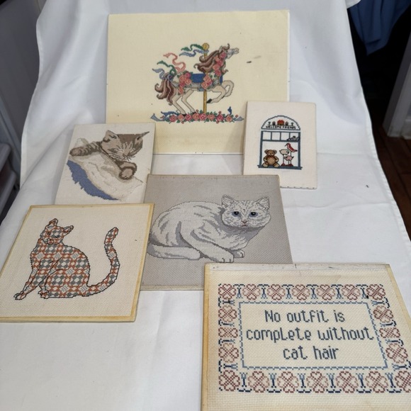 Handmade Other - Lot of Completed Counted Cross Stitches Kitty Cat Horse Animal Themed Patterns